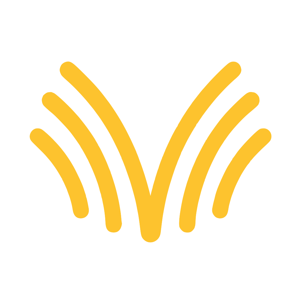 The Voibe app mark: six yellow hand-drawn arcs fanning out from a central V, reading as a sound burst